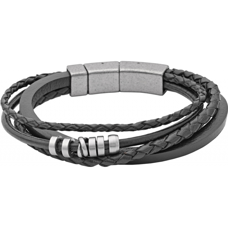 Fossil Mens Casual Grey Leather Bracelet