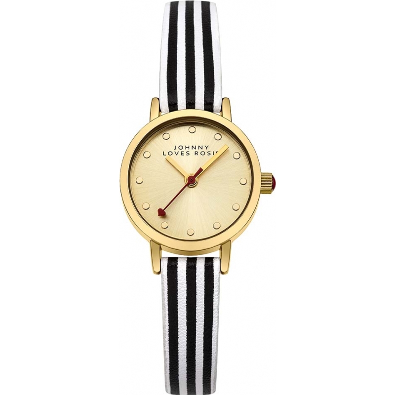 Johnny Loves Rosie Ladies Black and White Striped Strap Watch