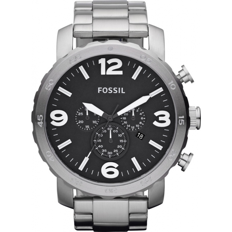 Fossil Mens Nate Chronograph Black Steel Watch