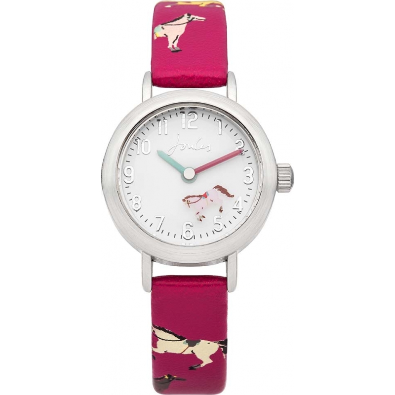 Joules Girls Rotating Disc Pink Horse Printed Silicone Watch
