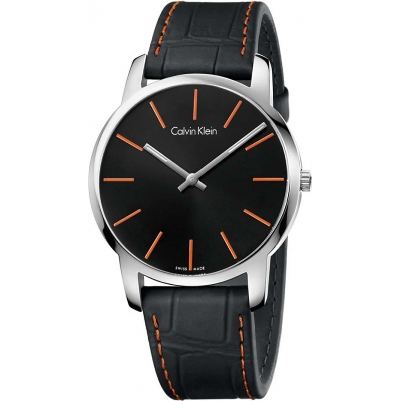 Calvin Klein Mens City Black Leather Strap Watch