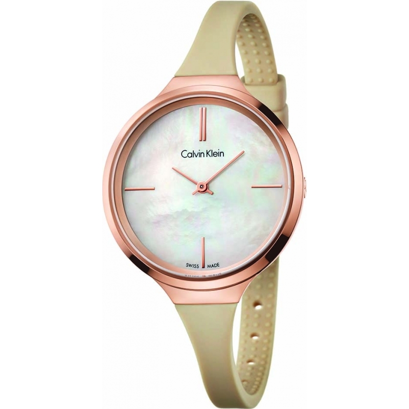 Calvin Klein Ladies Lively Beige Silicone Strap Watch