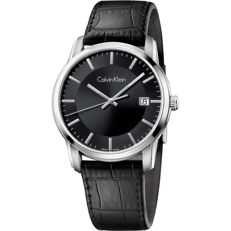 Calvin Klein Mens Infinity Leather Black Watch