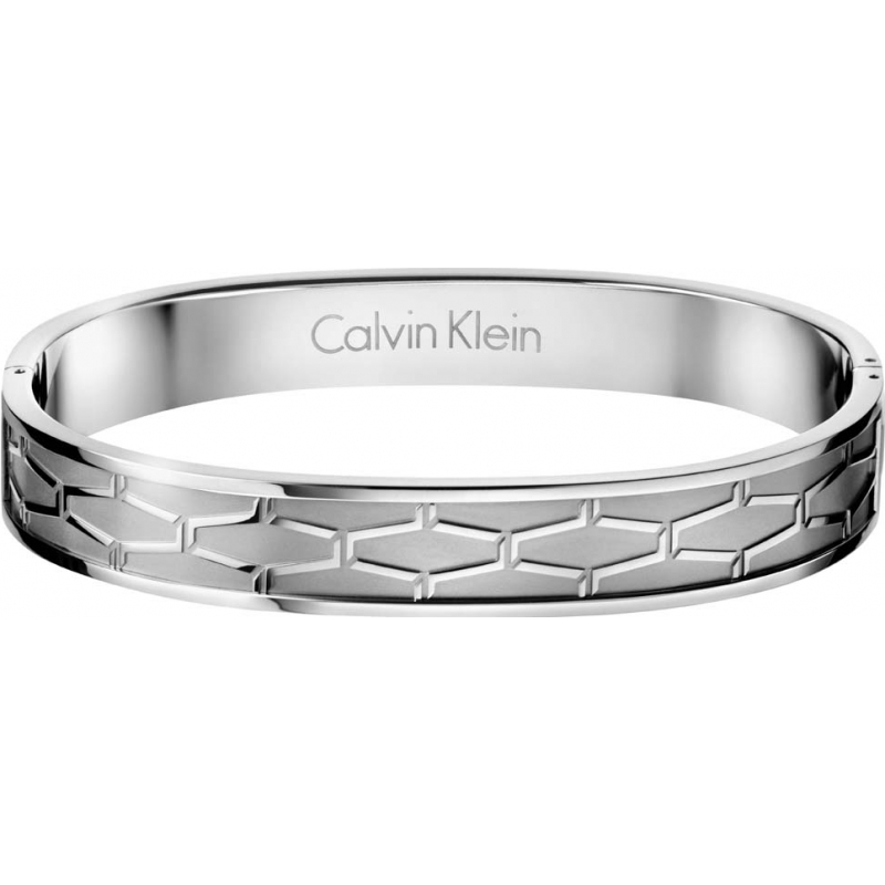 Calvin Klein Mens Abstract Silver Hinged Pattern Bangle