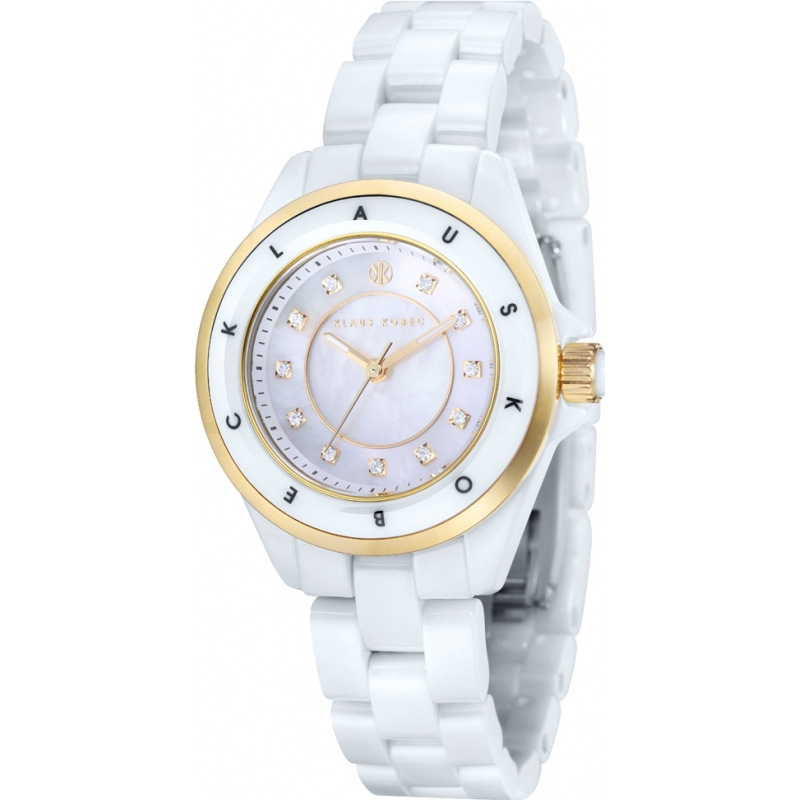 Klaus Kobec Ladies Luna Gold and White Ceramic Watch