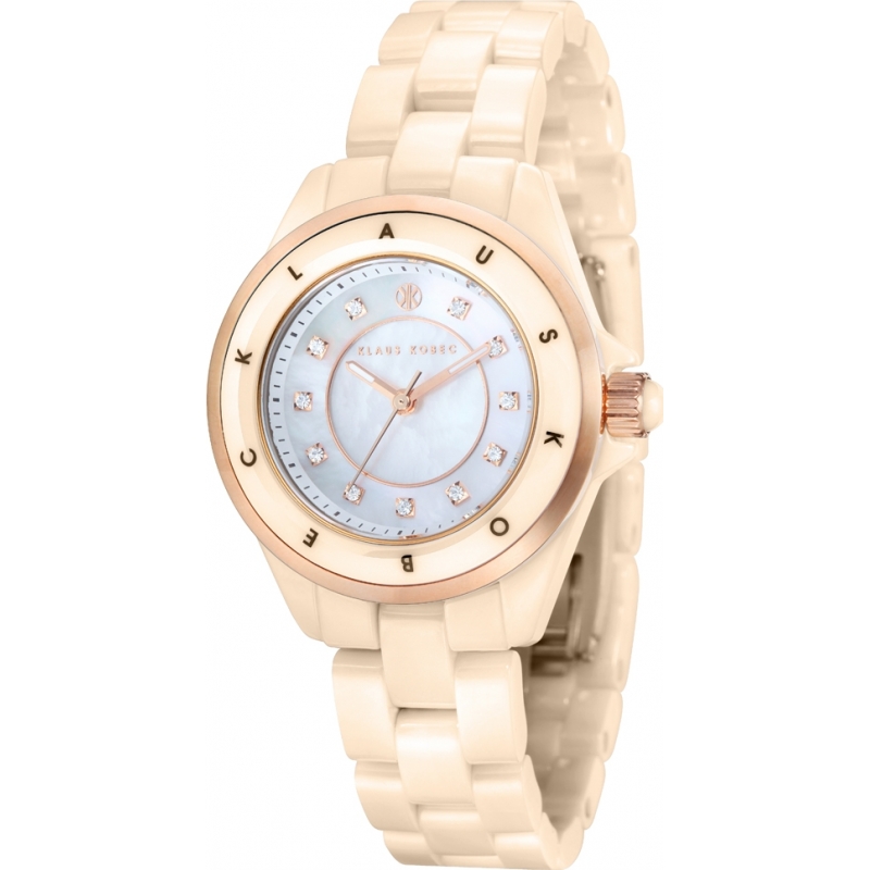 Klaus Kobec Ladies Luna Rose Gold and Beige Ceramic Watch