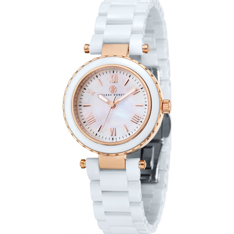 Klaus Kobec Ladies Venus Rose Gold and White Ceramic Watch