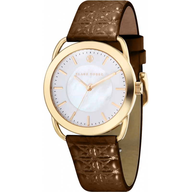 Klaus Kobec Ladies Evelyn Brown Embross Pattern Leather Strap Watch