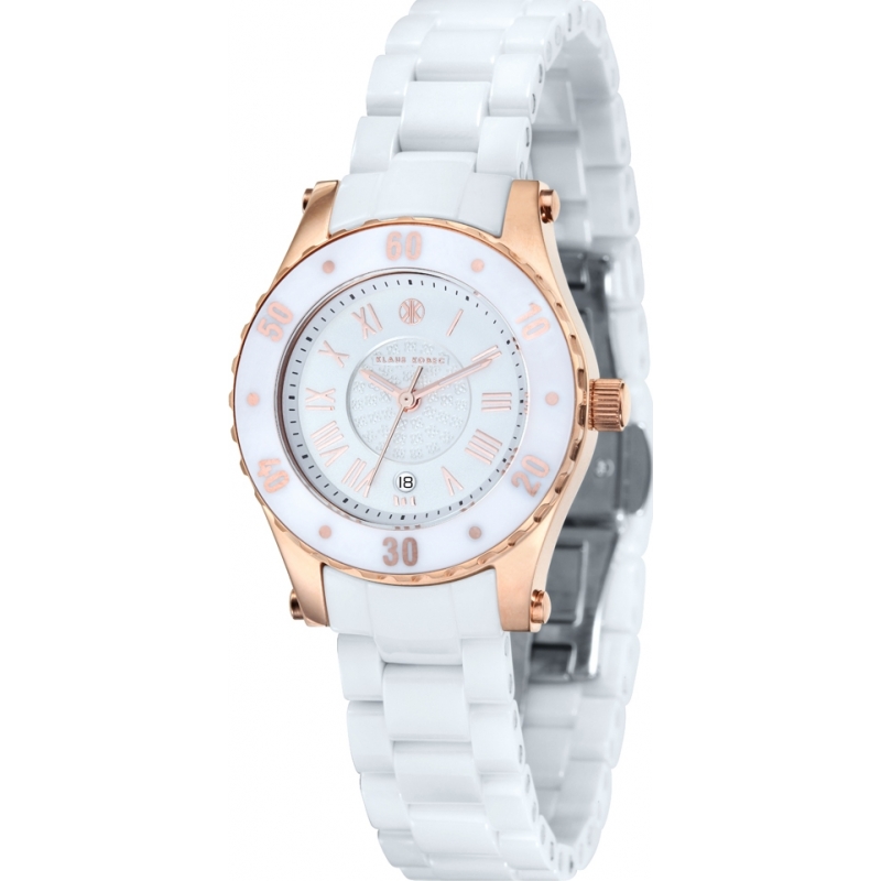 Klaus Kobec Ladies Aurora Rose Gold and White Ceramic Watch