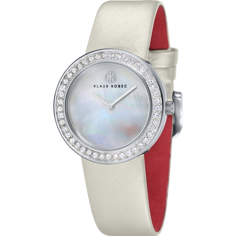 Klaus Kobec Ladies Penny White Leather Strap Watch with Crystal Bezel