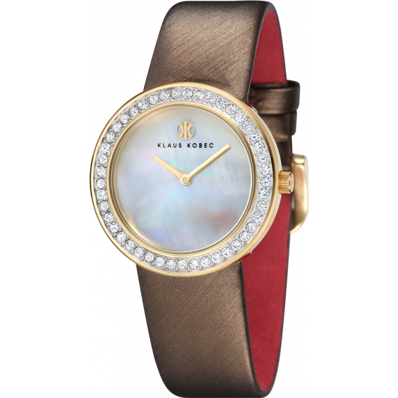 Klaus Kobec Ladies Penny Brown Leather Strap Watch with Crystal Bezel