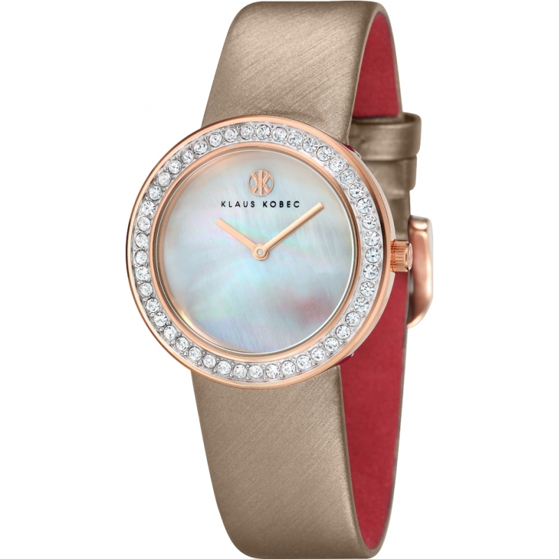 Klaus Kobec Ladies Penny Beige Leather Strap Watch with Crystal Bezel