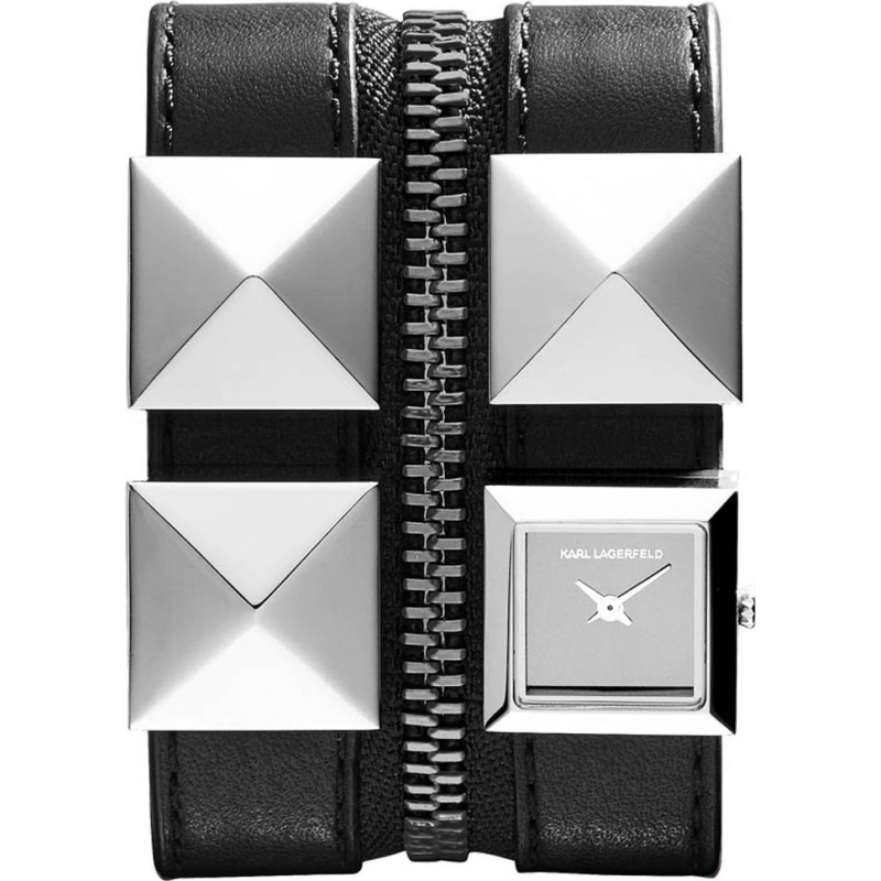 Karl Lagerfeld Zip Black Leather Strap Watch