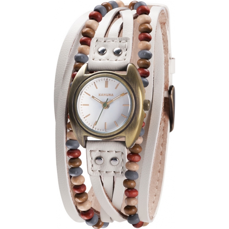 Kahuna Ladies Cream Beaded Multi Thong Watch