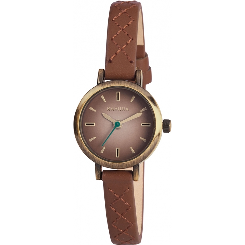 Kahuna Ladies Slim Brown Stitch Detail Strap Watch