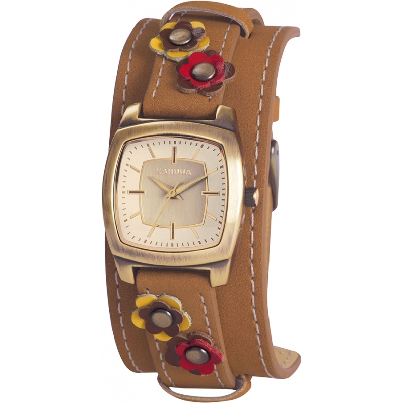 Kahuna Ladies Tan Flower Detail Cuff Watch