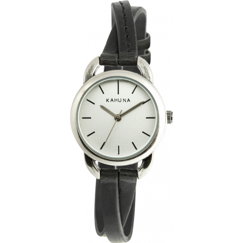 Kahuna Ladies Black Leather Crossover Strap Watch