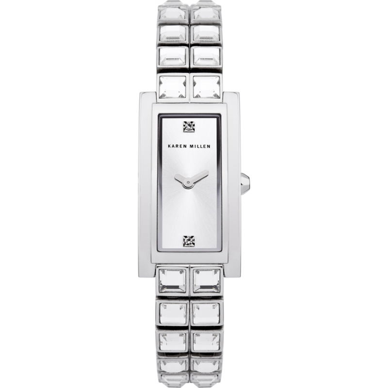 Karen Millen Ladies Silver Crystal Set Bracelet Watch