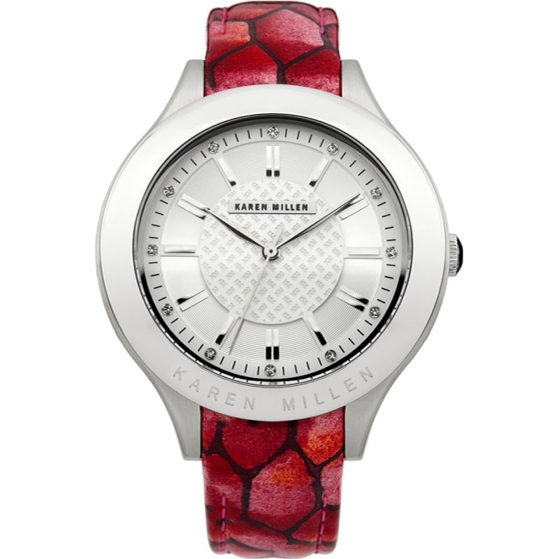 Karen Millen Ladies Red Leather Strap Watch