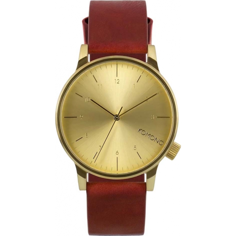 Komono Mens Winston Regal Red Leather Strap Watch