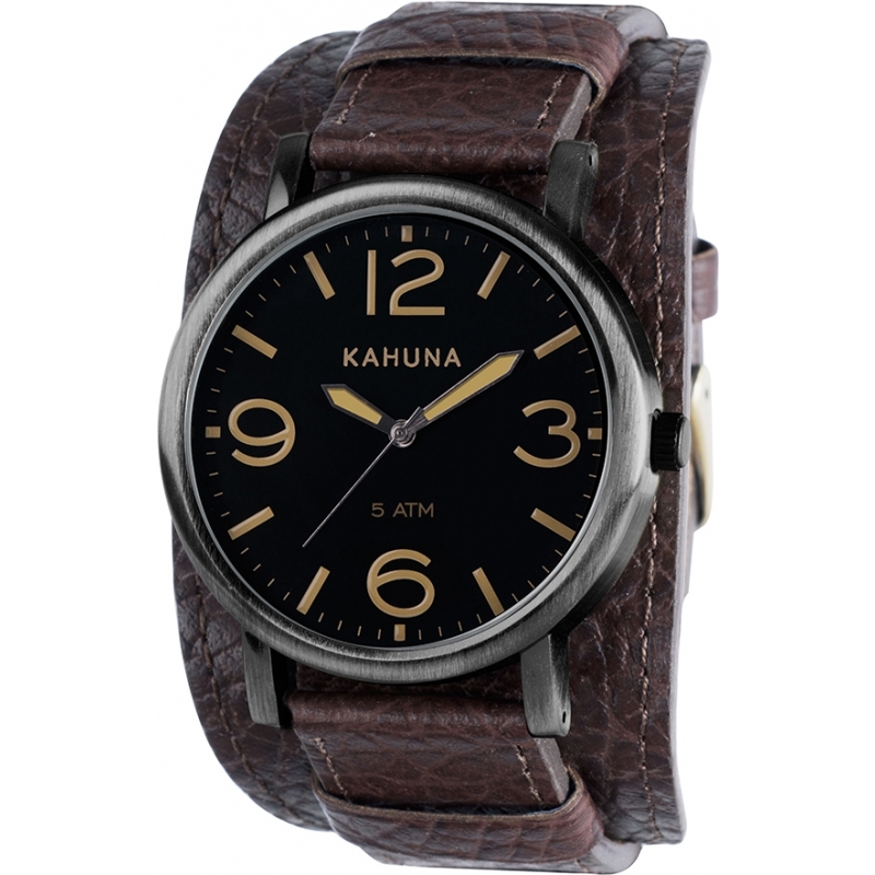 Kahuna Mens Oversized Brown Leather Cuff Watch