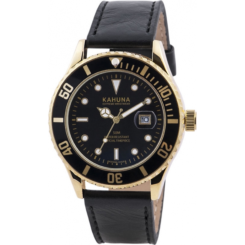 Kahuna Mens Black Leather Strap Watch