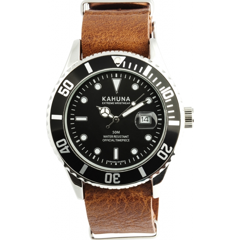 Kahuna Mens Brown Leather Strap Watch