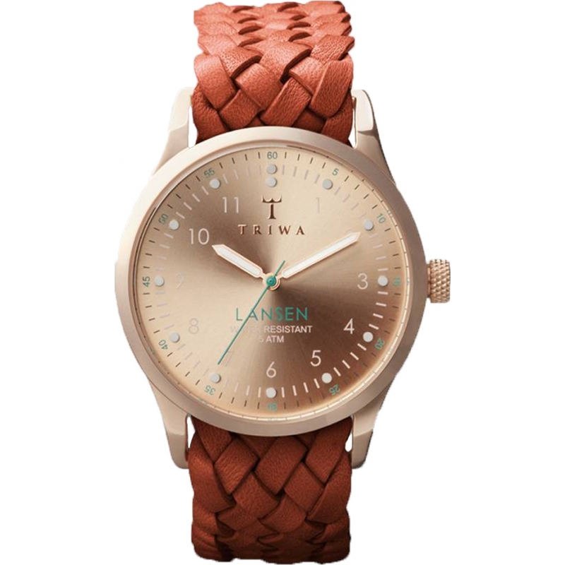 Triwa Rose Lansen Watch with Brown Braided Leather Strap