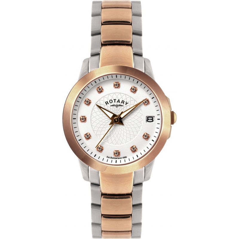 Rotary Ladies Timepieces Stone Set Two Tone Steel Watch