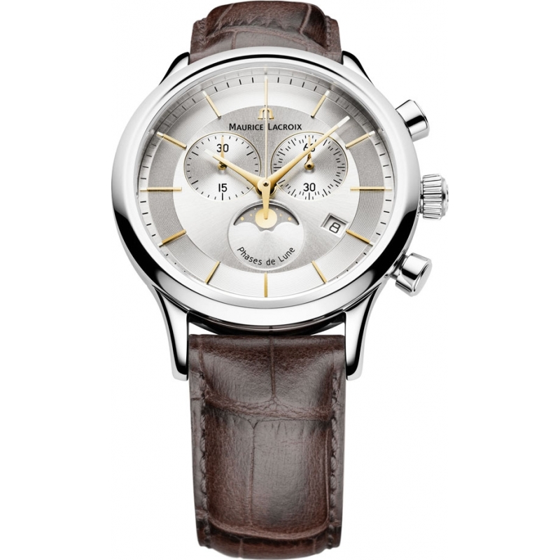 Maurice Lacroix Mens Les Classiques Two Tone metal and Brown Phases de Lune Watch