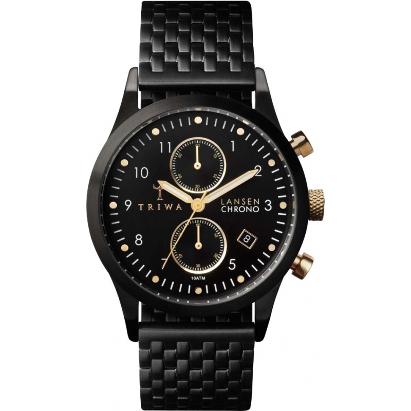 Triwa Midnight Lansen Black Steel Bracelet Chrono Watch