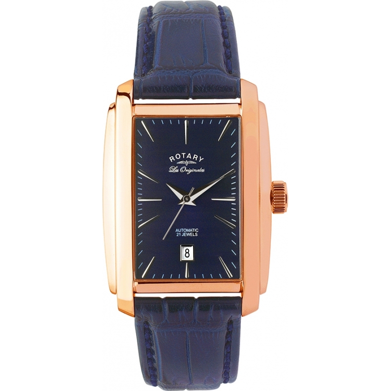 Rotary Mens Les Originales Rose Gold Blue Automatic Watch