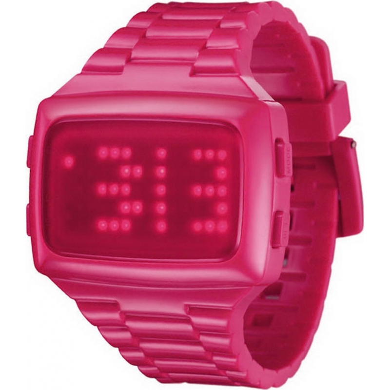 LED Unisex Digital Pink Dial And Pu Strap Watch