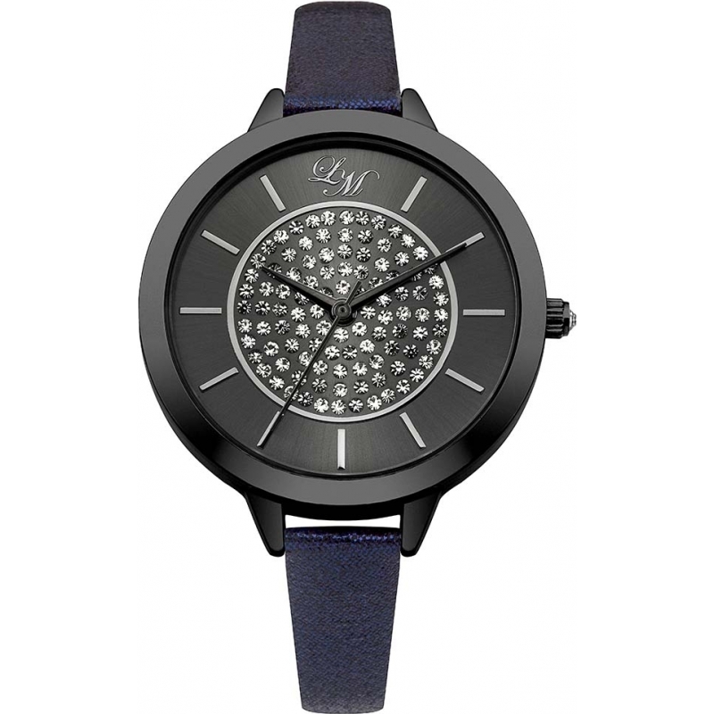 Little Mistress Ladies Gunmetal Navy PU Leather Metallic Strap Watch