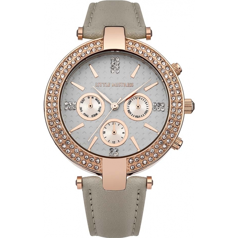 Little Mistress Ladies Stone Set Grey PU Leather Strap Watch