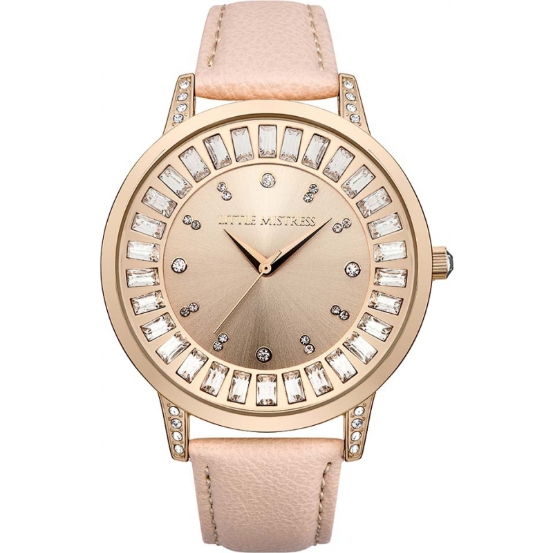 Little Mistress Ladies Rose Gold Stone Set Nude PU Leather Strap Watch