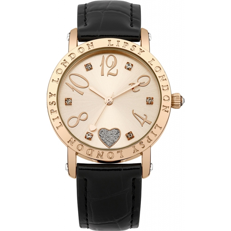 Lipsy Ladies Rose Gold and Black Watch