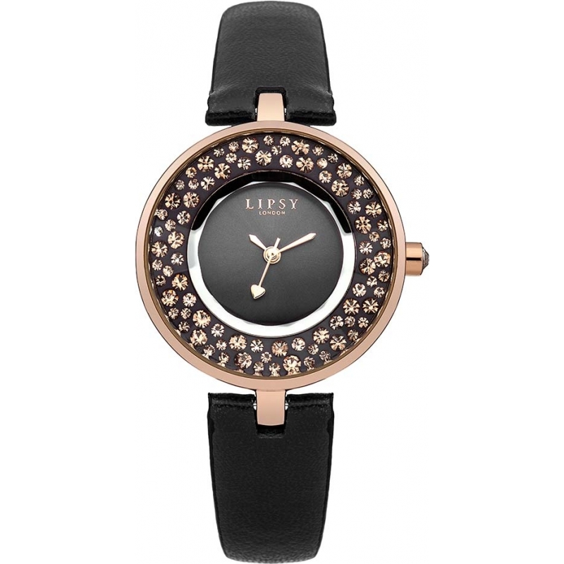 Lipsy Ladies Stone Set Black Strap Watch