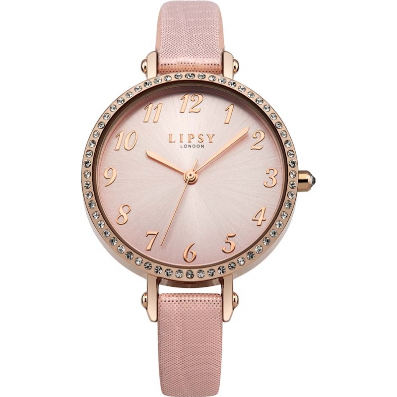 Lipsy Ladies Stone Set Pink PU Leather Strap Watch