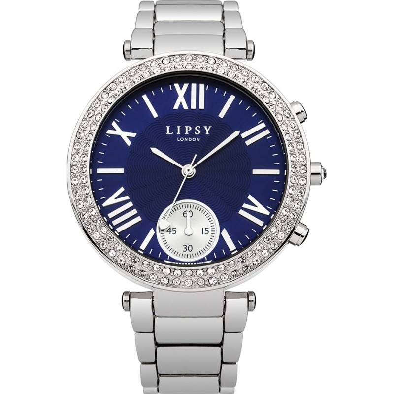 Lipsy Ladies Navy Stone Set Silver Tone Watch