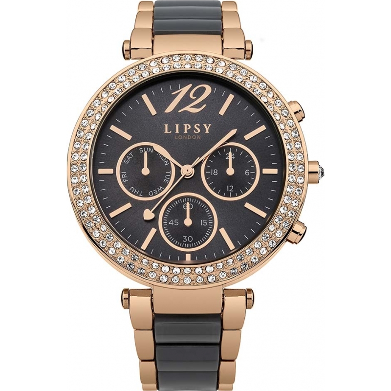 Lipsy Ladies Stone Set Multi Dial Grey and Rose Gold Watch