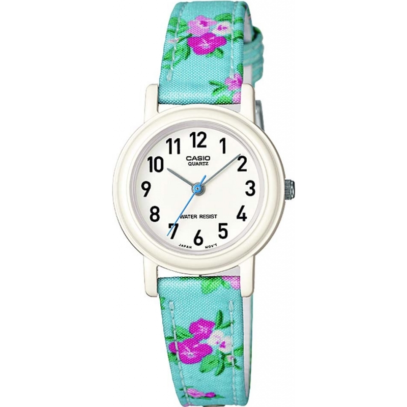 Casio Junior Collection Blue Flowered Leather Cloth Strap Watch