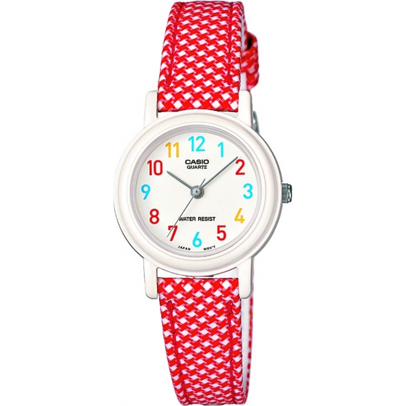 Casio Junior Collection Red and White Leather Cloth Strap Watch