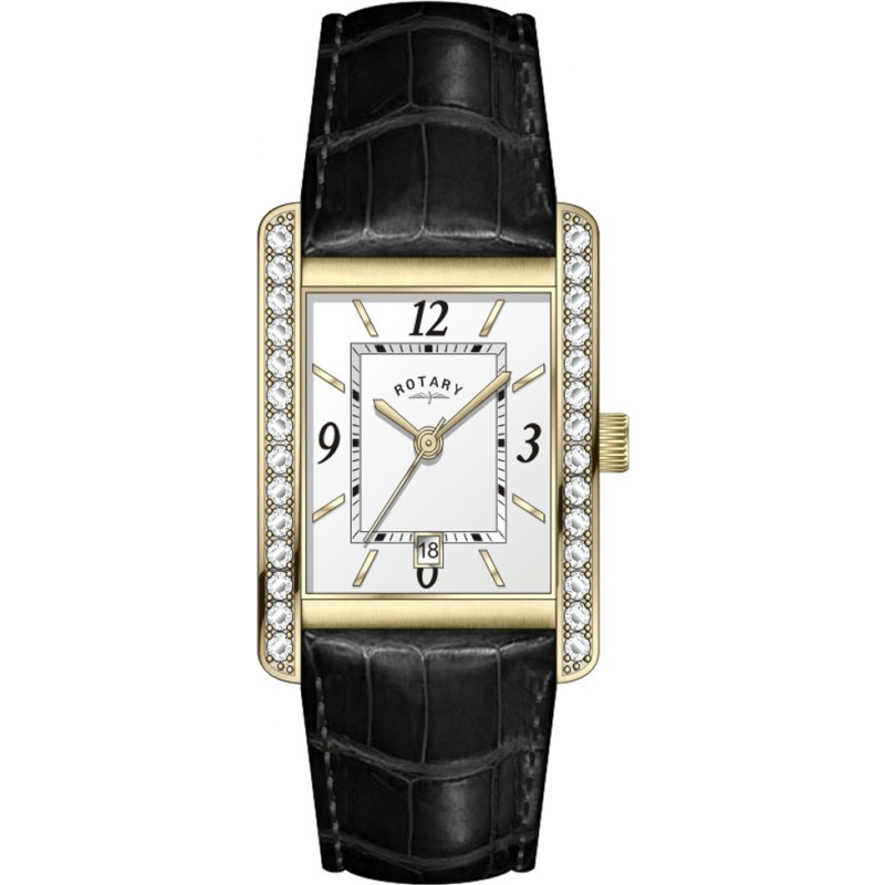 Rotary Ladies Croco Black Leather Strap Watch