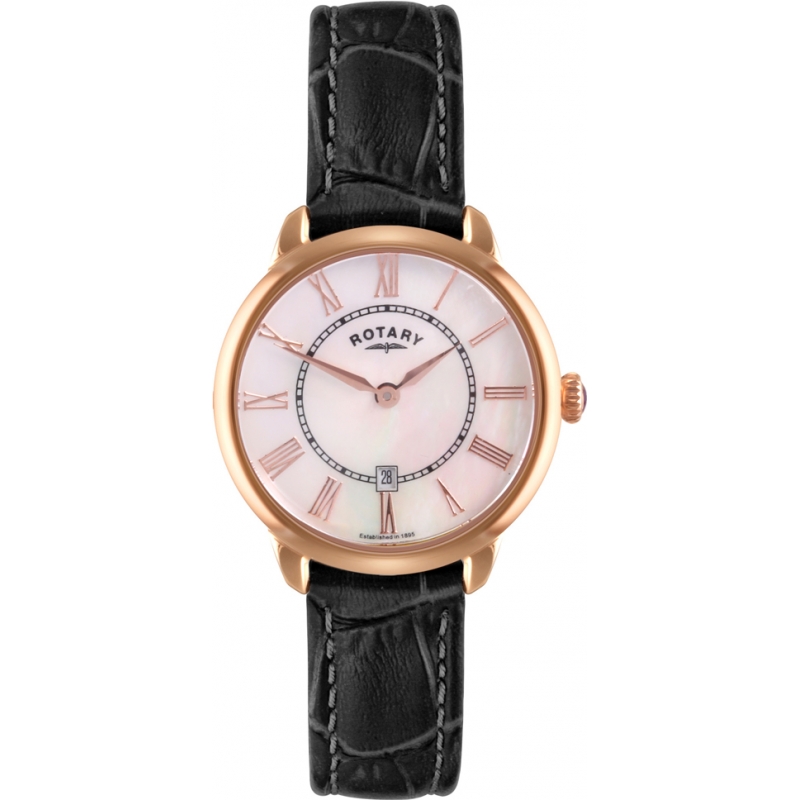 Rotary Ladies Timepieces Elise Black Leather Strap Watch