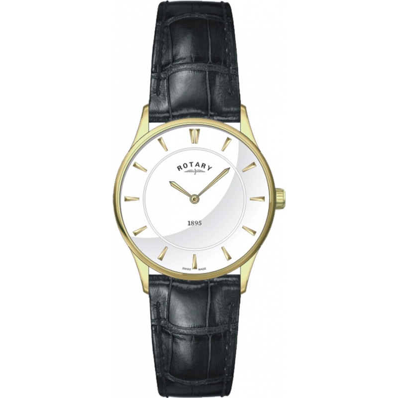 Rotary Ladies Ultra Slim Gold Plated Black Watch