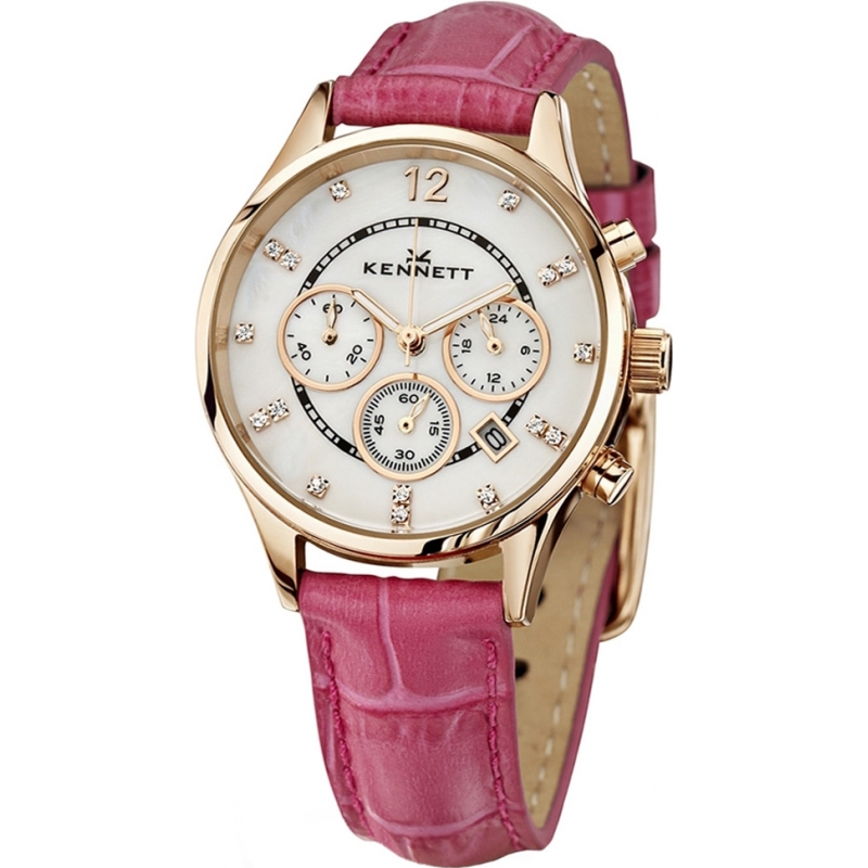 Kennett Ladies Chronograph Savro Rose Gold and Hot Pink Strap Watch