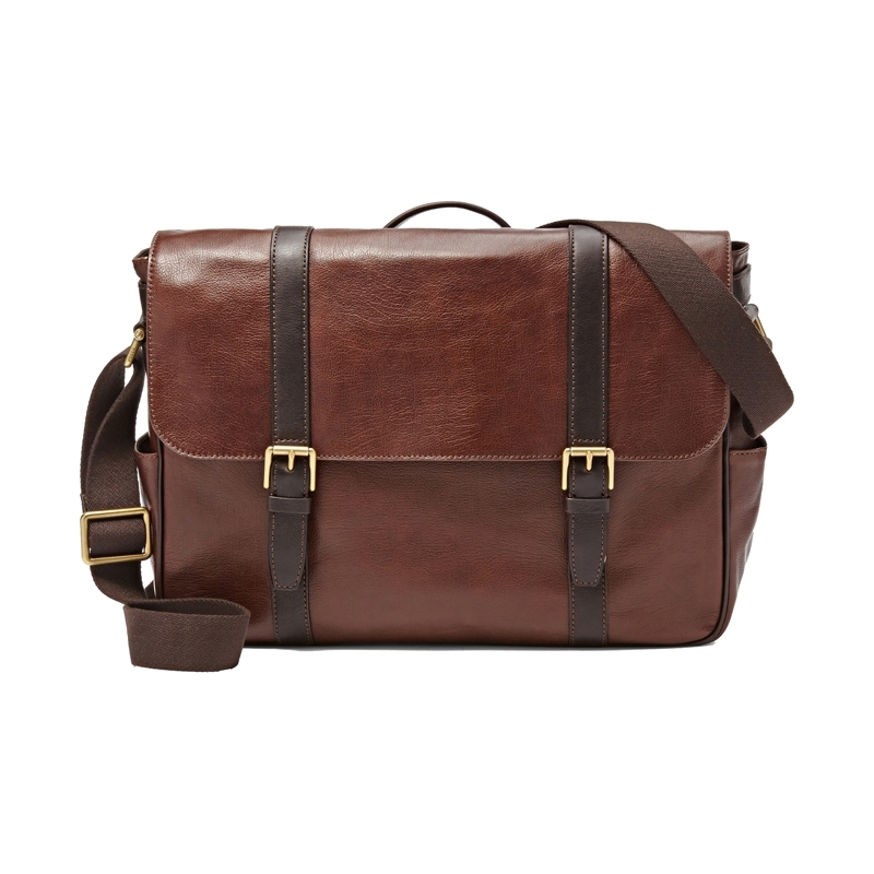 Fossil Mens Estate Dark Brown EW Messenger Bag