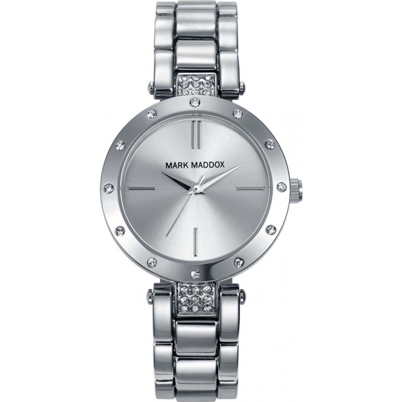 Mark Maddox Ladies Trendy Silver Stone Set Bracelet Watch