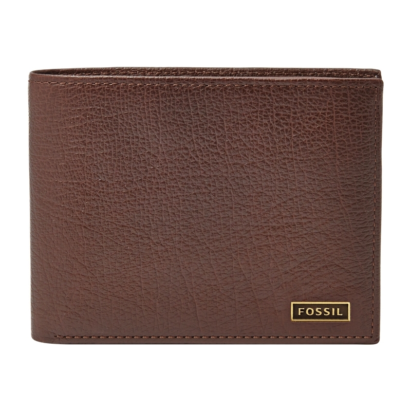 Fossil Mens Omega Dark Brown L-Zip Bifold Wallet